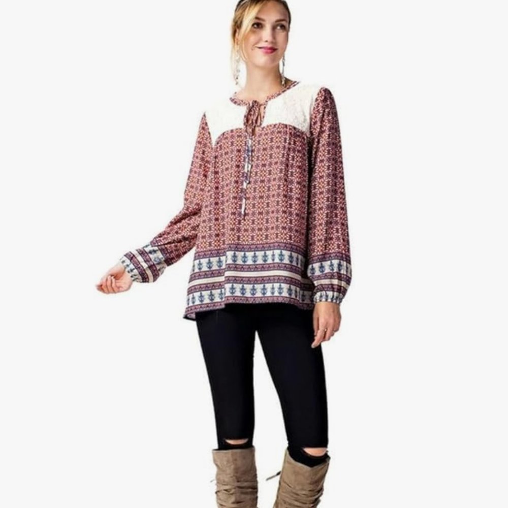 Kori America Boho Peasant top sz S